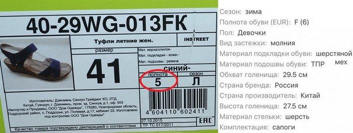 Где указана полнота обуви, фото