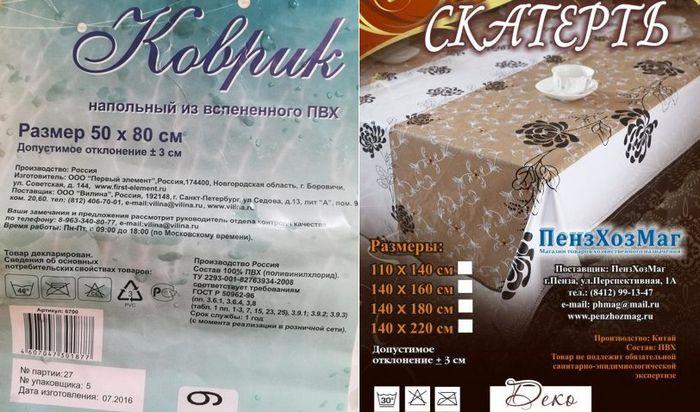 Этикетка состав: ПВХ 