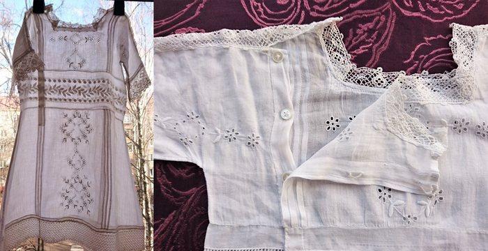 Старинное детское платье с ручной вышивкой из линона