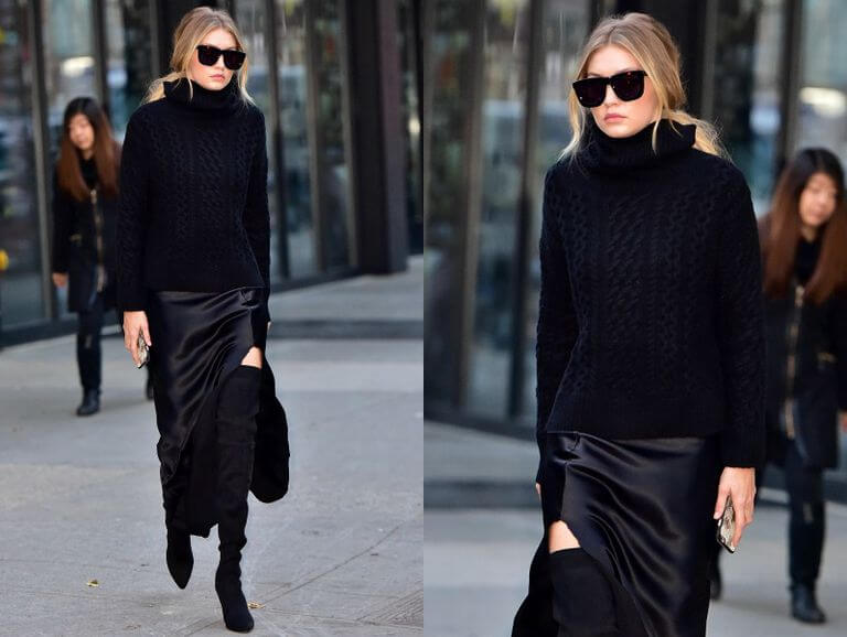 темно-синяя водолазка с юбкой