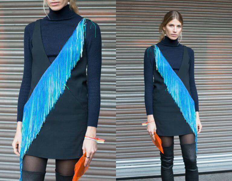 синяя водолазка под черное платье