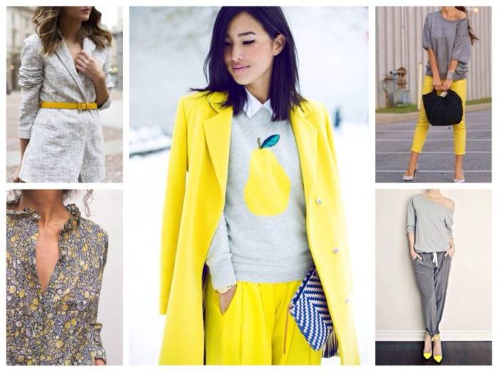 комбинация серого и желтого в одежде