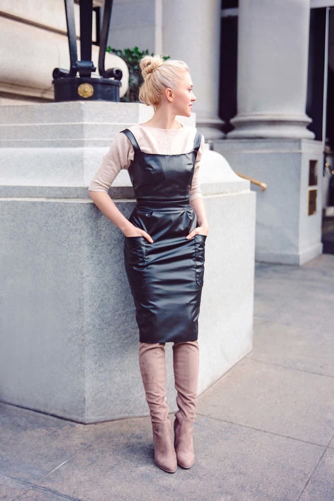 кожаный сарафан до колен