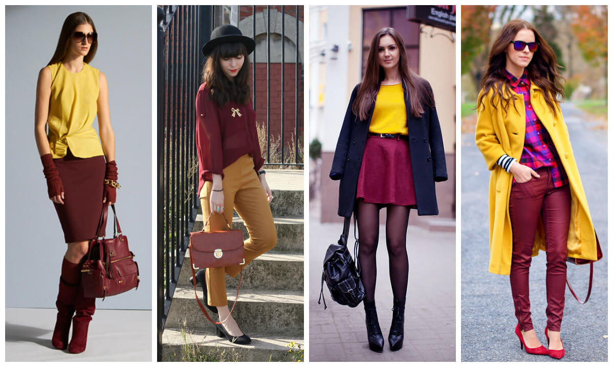 сочетание горчичного и бордового