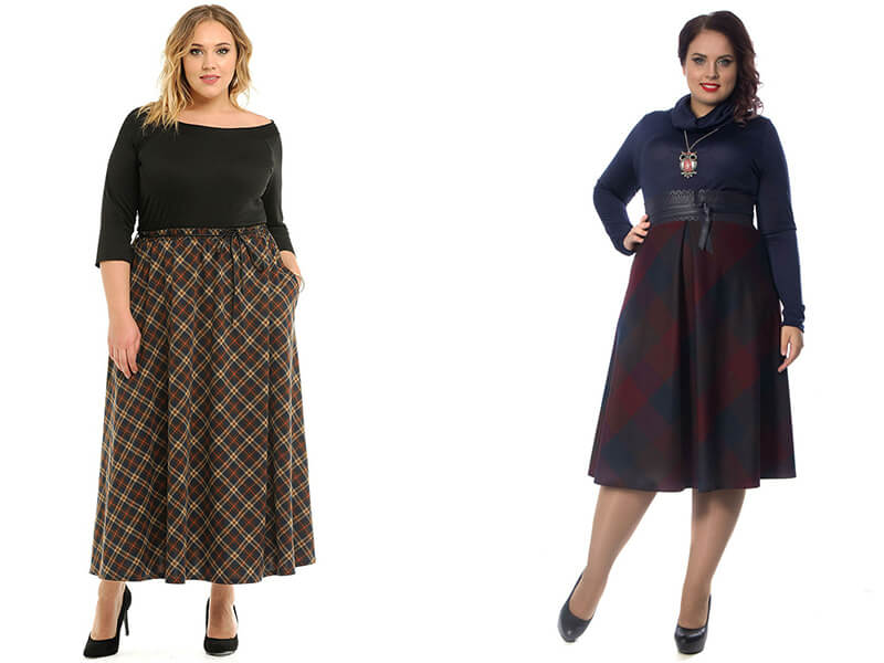 фасоны юбков в клетку для полных