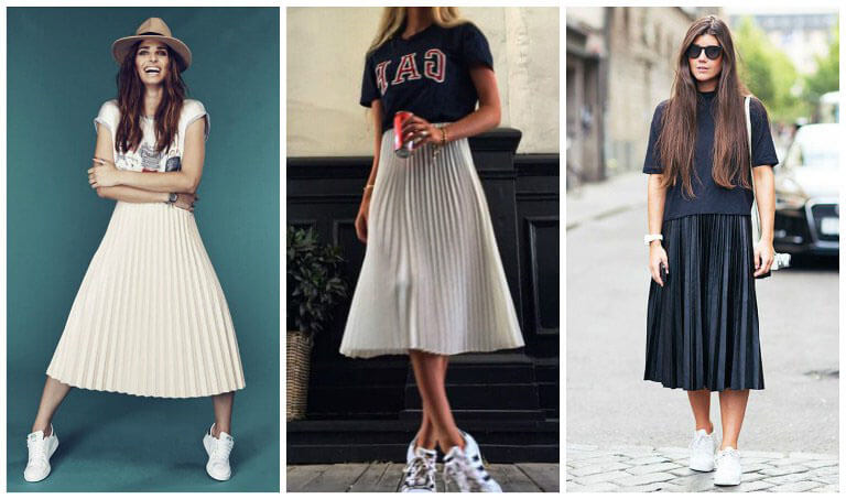 с чем носить юбку-плиссе ниже колена