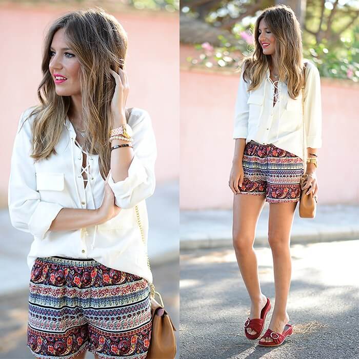 белая рубашка с шортами с принтом