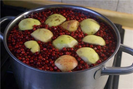 Компот из брусники с яблоками